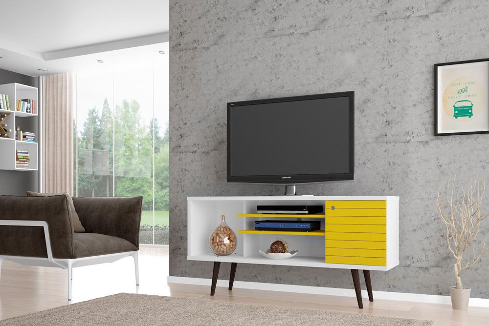 Manhattan Comfort - Liberty TV Stand with 5 Fixed Shelves in White and Yellow - 200AMC64 veiw 8