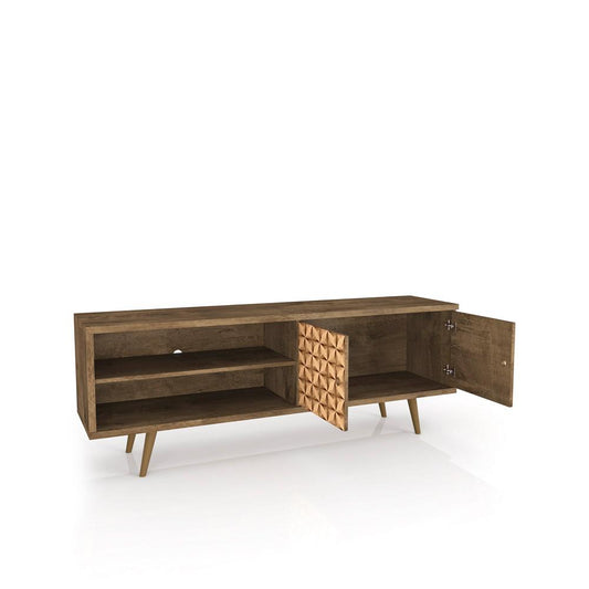 Manhattan Comfort - Liberty 63W TV Stand with 3 Fixed Shelves in Rustic Brown and 3D Brown Prints - 201AMC97 veiw 2