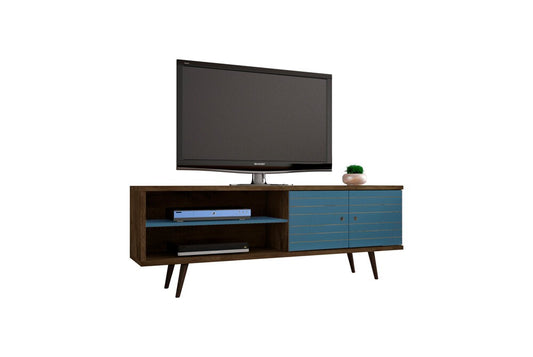 Manhattan Comfort - Liberty 63W TV Stand with 3 Fixed Shelves in Rustic Brown and Aqua Blue - 201AMC93 veiw 2