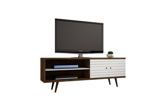 Manhattan Comfort - Liberty 63W TV Stand with 3 Fixed Shelves in Rustic Brown and White - 201AMC96 veiw 2