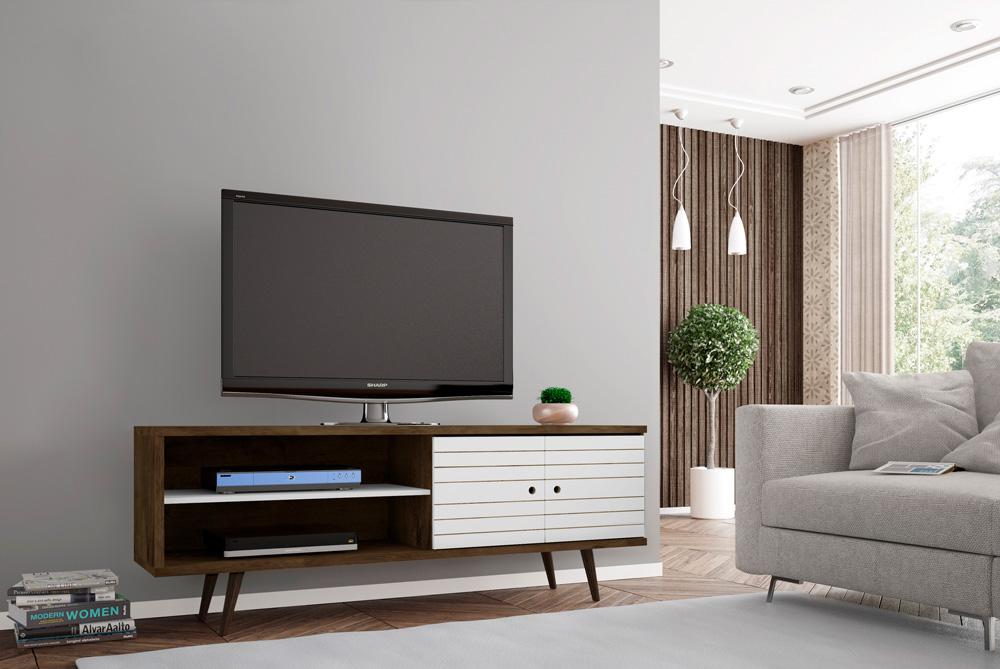 Manhattan Comfort - Liberty 63W TV Stand with 3 Fixed Shelves in Rustic Brown and White - 201AMC96 veiw 4