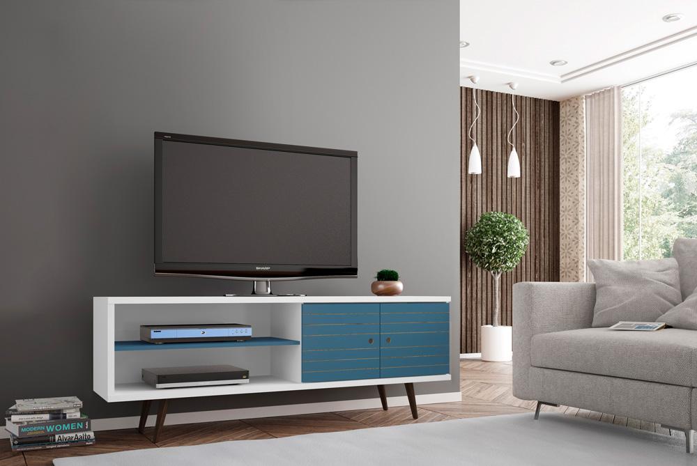 Manhattan Comfort - Liberty 63W TV Stand with 3 Fixed Shelves in White and Aqua Blue - 201AMC63 veiw 8