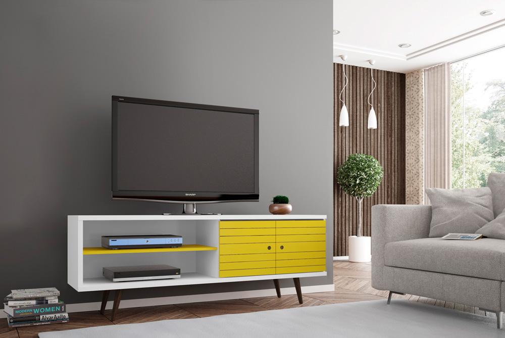 Manhattan Comfort - Liberty 63W TV Stand with 3 Fixed Shelves in White and Yellow - 201AMC64 veiw 8