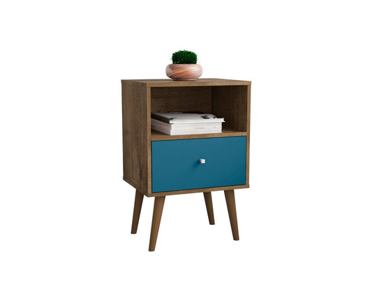 Manhattan Comfort - Liberty Nightstand with 1 Drawers in Rustic Brown and Aqua Blue - 203AMC93 veiw 2