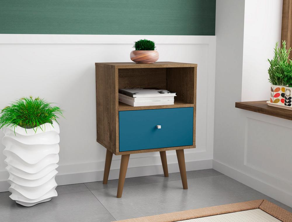 Manhattan Comfort - Liberty Nightstand with 1 Drawers in Rustic Brown and Aqua Blue - 203AMC93 veiw 6