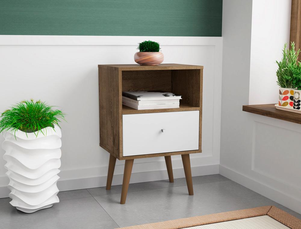 Manhattan Comfort - Liberty Nightstand with 1 Drawers in Rustic Brown and White - 203AMC96 veiw 6