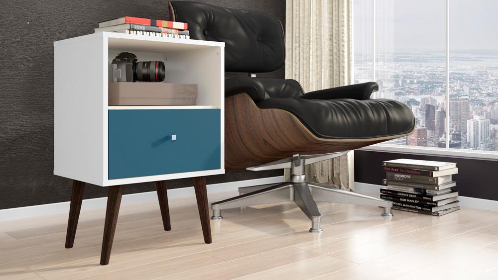Manhattan Comfort - Liberty Nightstand with 1 Drawers in White and Aqua Blue - 203AMC64 veiw 6