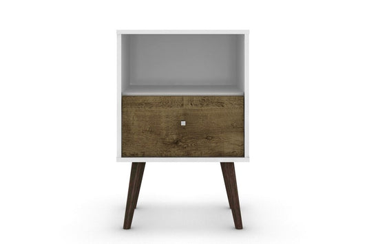 Manhattan Comfort - Liberty Nightstand with 1 Drawers in White and Rustic Brown - 203AMC69 veiw 2