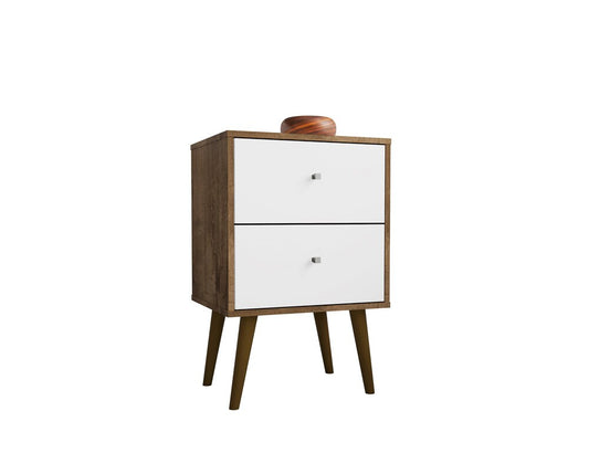 Manhattan Comfort - Liberty Nightstand with 2 Drawers in Rustic Brown and White - 204AMC96 veiw 2
