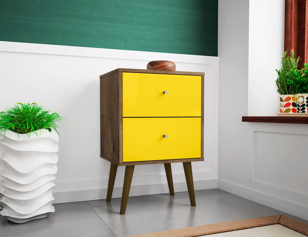 Manhattan Comfort - Liberty Nightstand with 2 Drawers in Rustic Brown and Yellow - 204AMC94 veiw 6