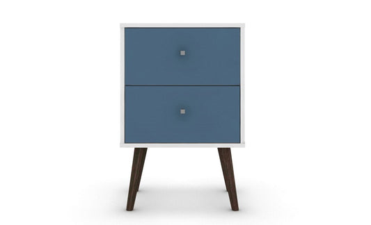 Manhattan Comfort - Liberty Nightstand with 2 Drawers in White and Aqua Blue - 204AMC64 veiw 2