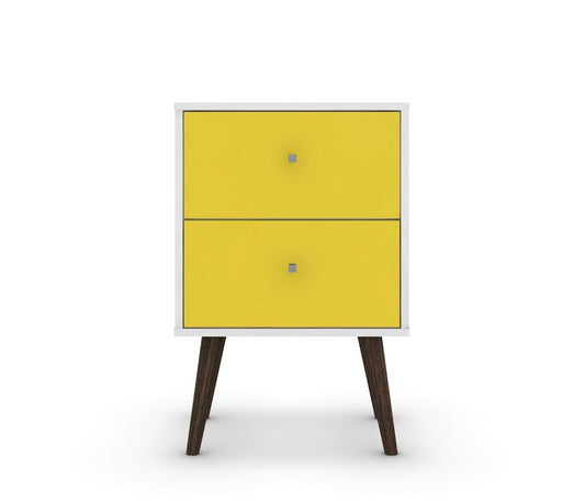 Manhattan Comfort - Liberty Nightstand with 2 Drawers in White and Yellow - 204AMC63 veiw 2