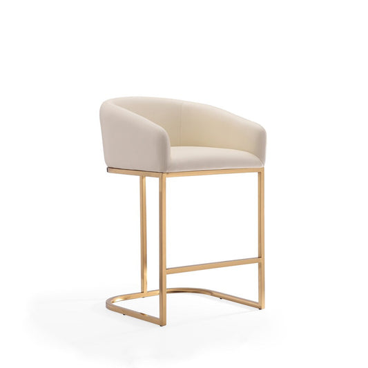 Manhattan Comfort - Louvre Faux Leather Counter Stool with Stainless Steel Legs in Cream and Titanium Gold - Set of 2 - 2-CS009-CR veiw 2