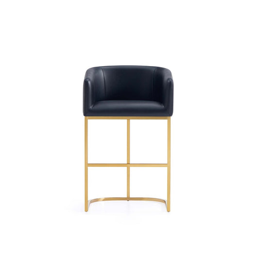 Manhattan Comfort - Louvre Leatherette Counter Stool with Stainless Steel Legs in Black and Titanium Gold - CS009-BK veiw 2