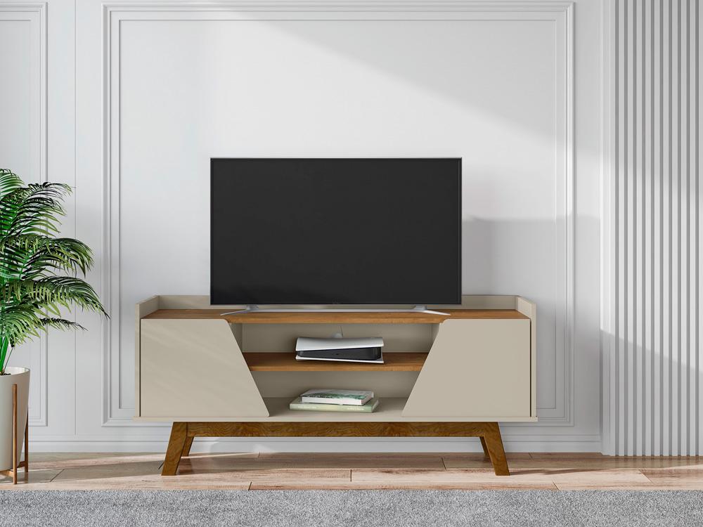 Manhattan Comfort - Marcus TV Stand with 4 Fixed Shelves in Greige and Nature - 259BMC10 veiw 4