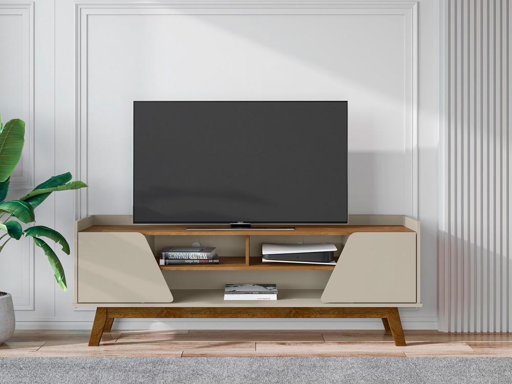 Manhattan Comfort - Marcus TV Stand with 5 Fixed Shelves in Off White and Nature - 260BMC10 veiw 4