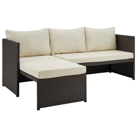 Manhattan Comfort - 3-Piece Menton Patio 2-Seater and Lounge Chair with Coffee Table in Brown and Cream - OD-CV009-CR veiw 2