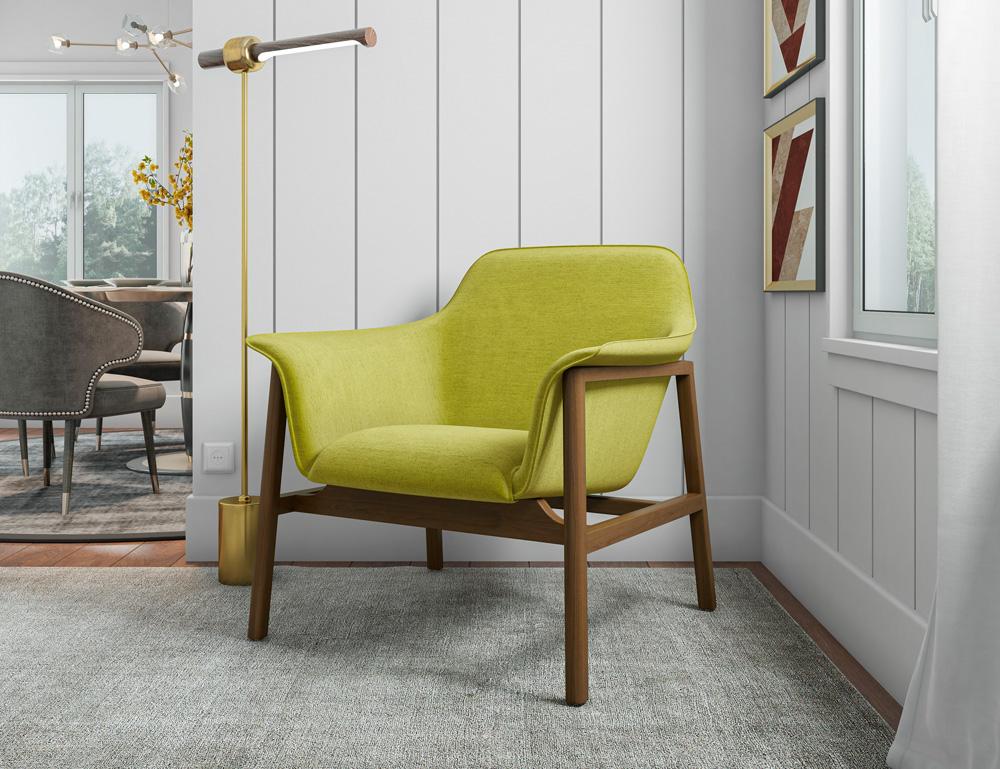 Manhattan Comfort - Miller Linen Weave Accent Chair with Ash Wood Legs in Green and Walnut - Set of 2 - 2-AC007-GR veiw 5