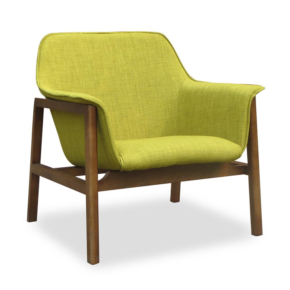 Manhattan Comfort - Miller Linen Weave Accent Chair with Ash Wood Legs in Green and Walnut - AC007-GR veiw 1