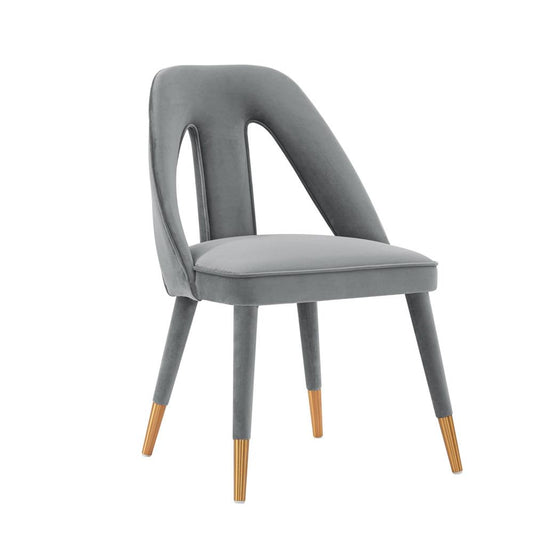 Manhattan Comfort - Neda Velvet Dining Chair with Elm Wood & Metal Legs in Grey - DC081-GY veiw 2