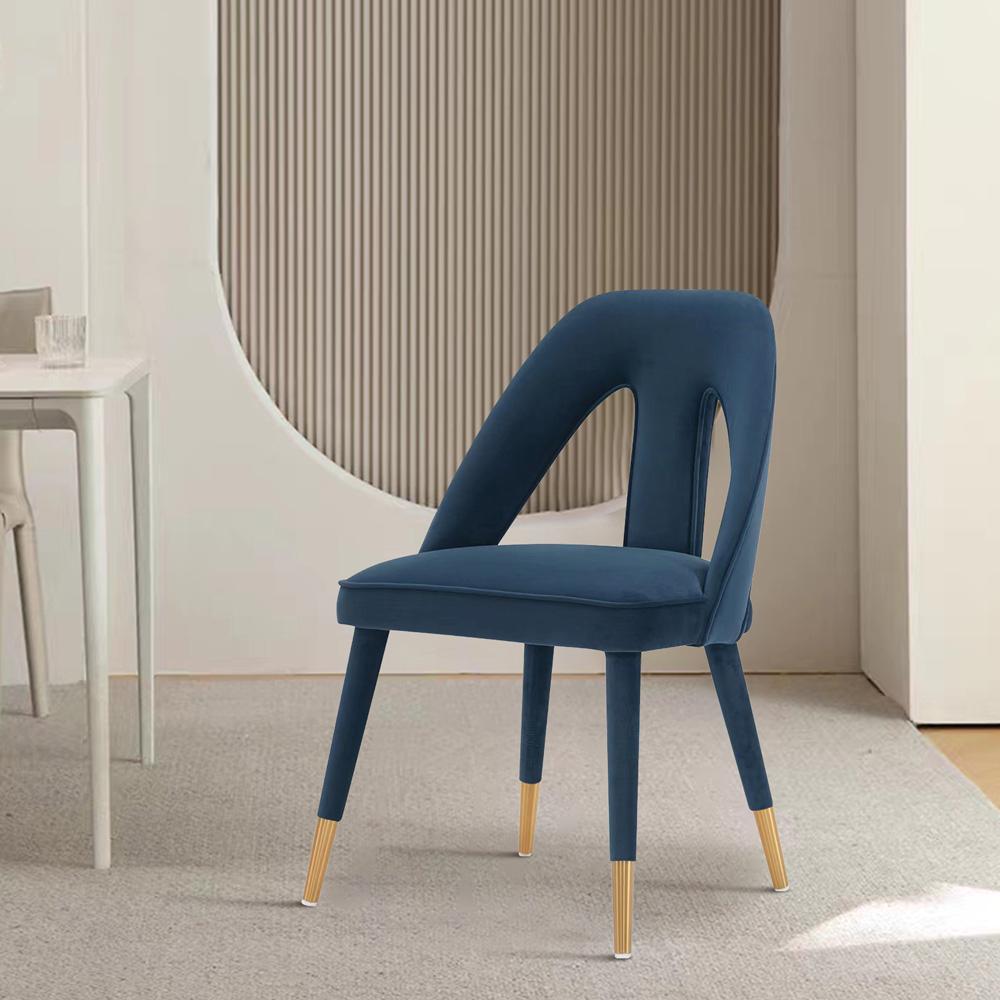 Manhattan Comfort - Neda Velvet Dining Chair with Elm Wood & Metal Legs in Midnight Blue - DC081-MB veiw 7