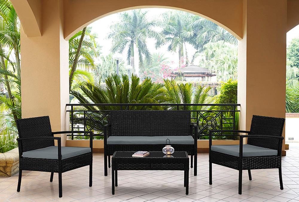 Manhattan Comfort - 4-Piece Noli Patio Set with Coffee Table in Black and Grey - OD-CV007-GY veiw 11