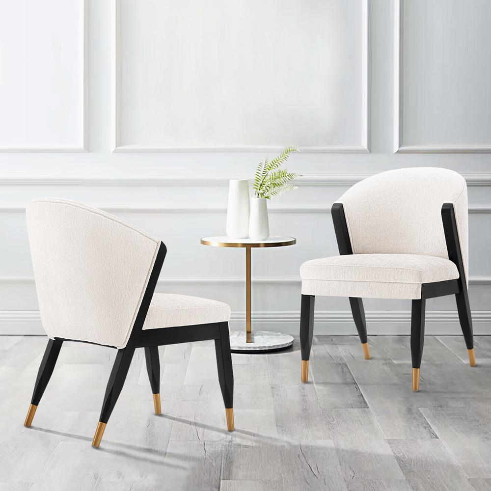 Manhattan Comfort - Ola Chenille Dining Chair with Elm Wood & Metal Legs in Cream - Set of 2 - 2-DC075-CR veiw 7