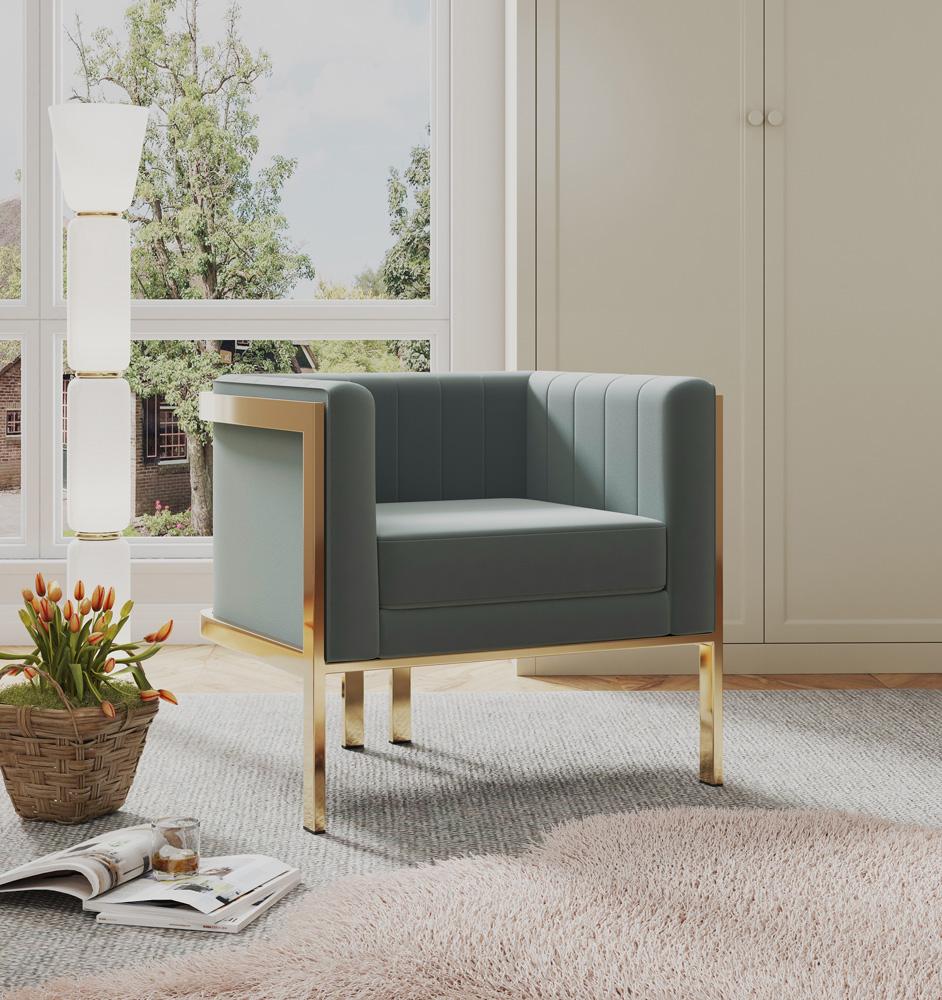 Manhattan Comfort - Paramount Velvet Accent Chair with Metal Legs in Warm Grey and Polished Brass - Set of 2 - 2-AC053-GY veiw 7