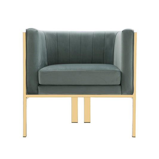 Manhattan Comfort - Paramount Velvet Accent Chair with Metal Legs in Warm Grey and Polished Brass - AC053-GY veiw 2