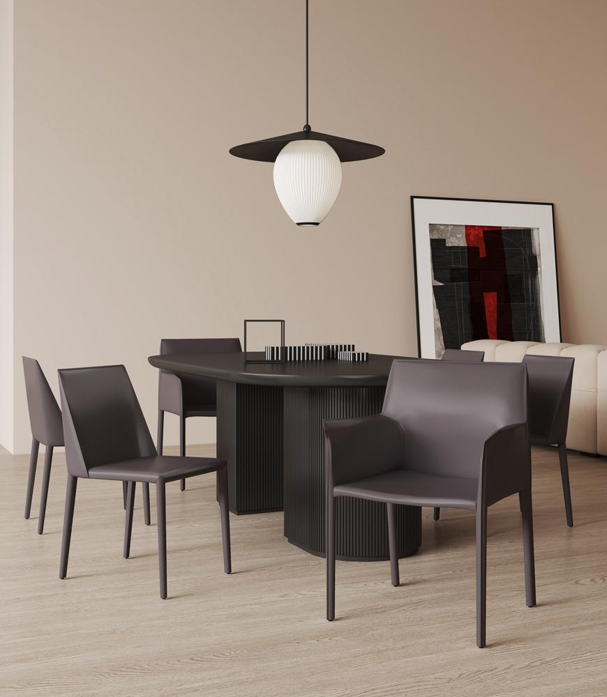 Manhattan Comfort - 6-Piece Paris Saddle Leather Dining Chairs with Metal Legs in Grey - 4-DC3432-GY veiw 10