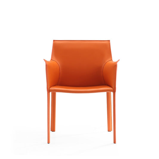 Manhattan Comfort - Paris Saddle Leather Dining Armchair with Metal Legs in Coral - DC034-CO veiw 2