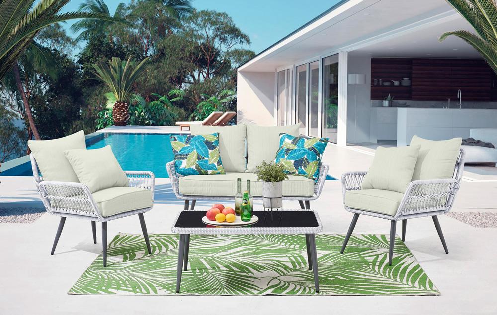 Manhattan Comfort - 4-Piece Portofino Polyester Patio Set with Coffee Table with Iron Steel Legs in Grey and Cream - OD-CV019-CR veiw 11
