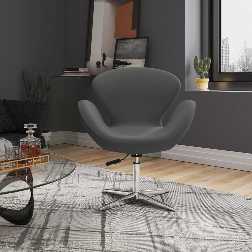 Manhattan Comfort - Raspberry Wool Blend Accent Chair with Metal Legs in Grey and Polished Chrome - Set of 2 - 2-AC038-GY veiw 6
