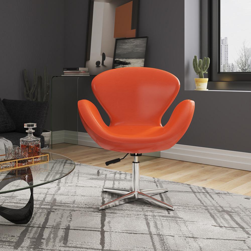 Manhattan Comfort - Raspberry Faux Leather Accent Chair with Metal Legs in Tangerine and Polished Chrome - Set of 2 - 2-AC038-TR veiw 7
