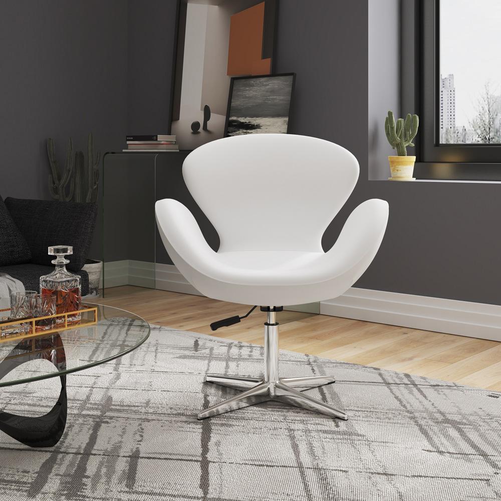 Manhattan Comfort - Raspberry Faux Leather Accent Chair with Metal Legs in White and Polished Chrome - Set of 2 - 2-AC038-WH veiw 6