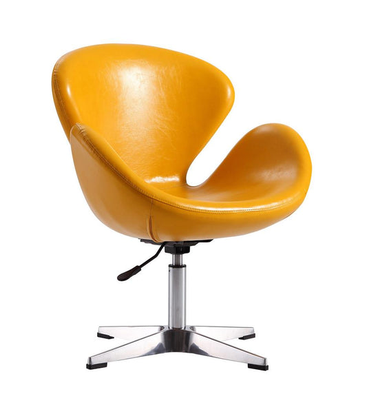 Manhattan Comfort - Raspberry Faux Leather Accent Chair with Metal Legs in Yellow and Polished Chrome - Set of 2 - 2-AC038-YL veiw 2