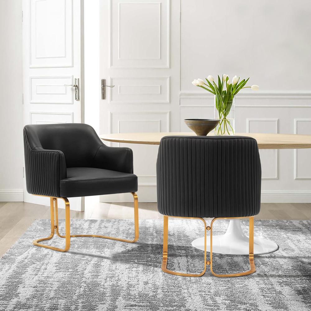 Manhattan Comfort - Raya Leatherette Dining Armchair with Stainless Steel Legs in Black - Set of 2 - 2-DC078-BK veiw 7