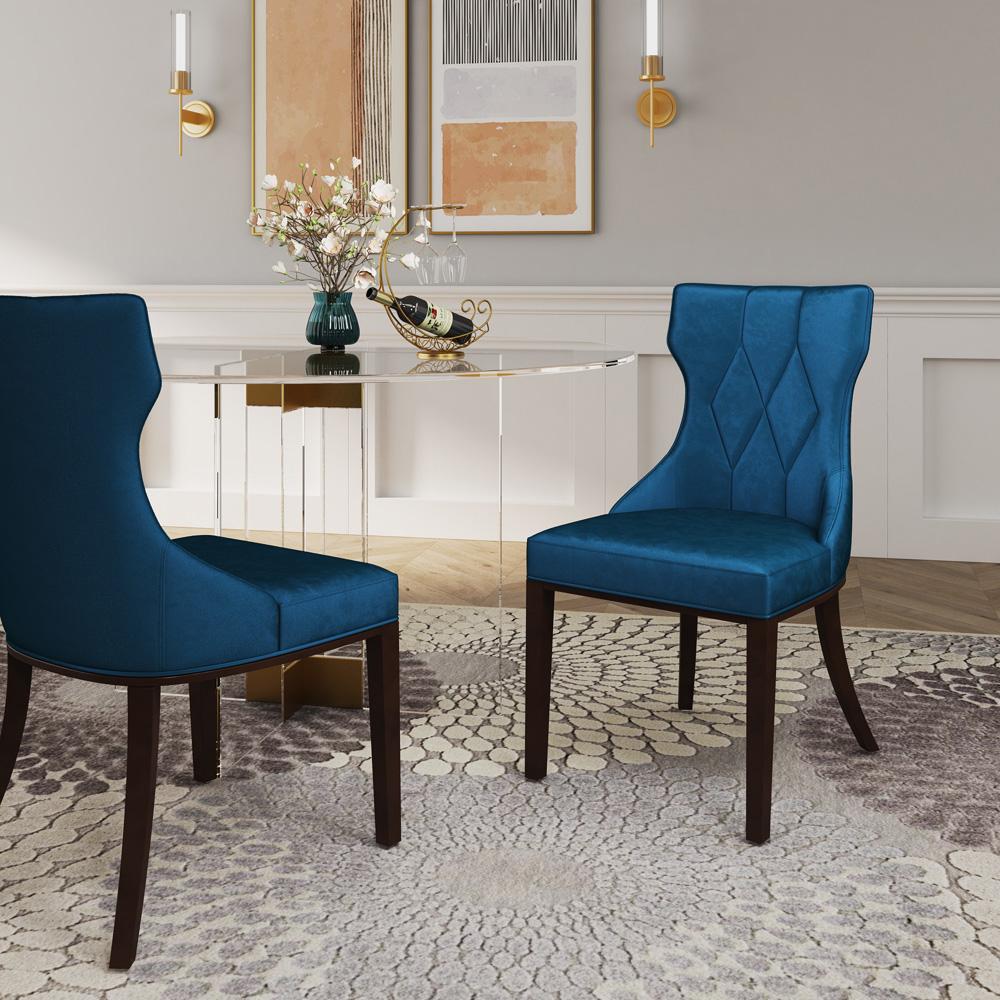Manhattan Comfort - Reine Velvet Dining Chairs with Beech Wood Legs in Cobalt Blue and Walnut - Set of 2 - DC007-CB veiw 6