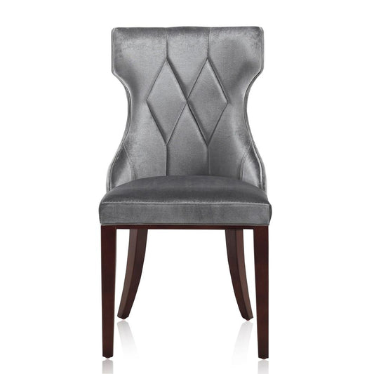 Manhattan Comfort - Reine Velvet Dining Chairs with Beech Wood Legs in Grey and Walnut - Set of 2 - DC007-GY veiw 2