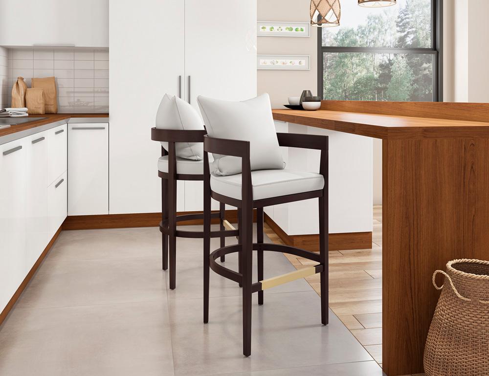 Manhattan Comfort - Ritz Faux Leather Bar Stool with Beech Wood Legs in Ivory and Dark Walnut - Set of 2 - 2-BS013-IV veiw 7