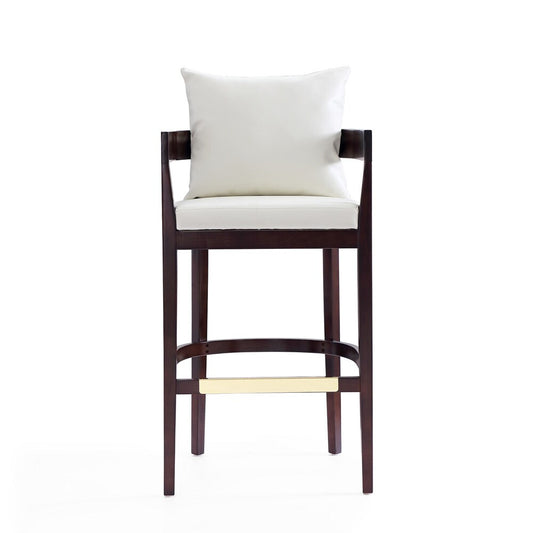 Manhattan Comfort - Ritz Faux Leather Bar Stool with Beech Wood Legs in Ivory and Dark Walnut - BS013-IV veiw 2