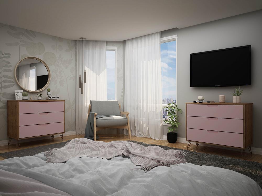 Manhattan Comfort - Rockefeller Dresser with 6 Drawers in Nature and Rose Pink - Set of 2 - 2-103GMC6 veiw 9