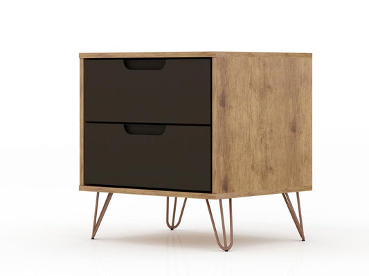 Manhattan Comfort - Rockefeller Nightstand with 2 Drawers in Nature and Textured Grey - 102GMC7 veiw 2