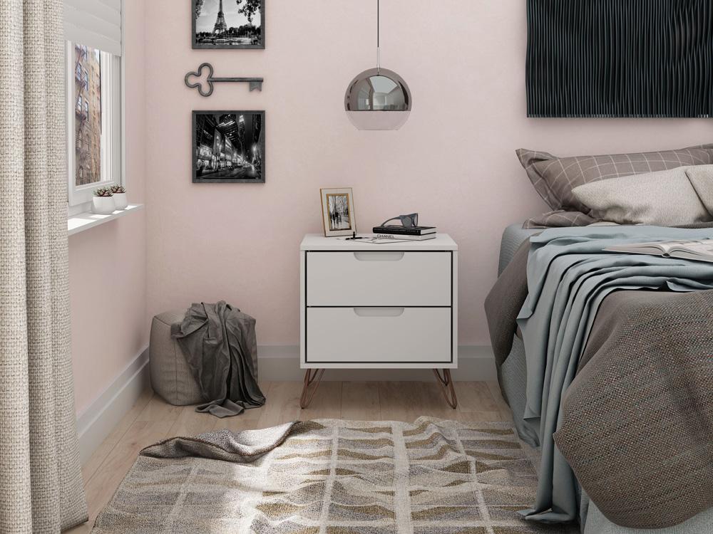 Manhattan Comfort - Rockefeller Nightstand with 2 Drawers in White - 102GMC1 veiw 8