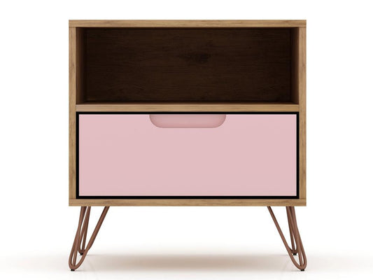 Manhattan Comfort - Rockefeller Nightstand with 2 Drawers in Nature and Rose Pink - Set of 2 - 2-101GMC6 veiw 2