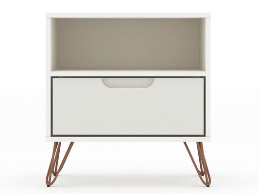 Manhattan Comfort - Rockefeller Nightstand with 2 Drawers in Off White and Nature - Set of 2 - 2-101GMC3 veiw 2