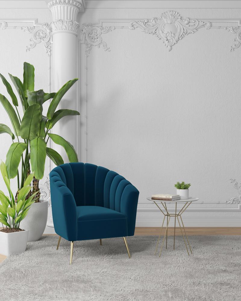 Manhattan Comfort - Rosemont Velvet Accent Chair with Metal Legs in Blue and Gold - AC056-BL veiw 6