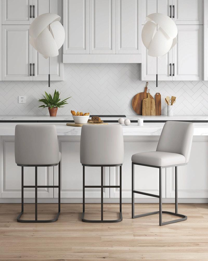 Manhattan Comfort - Serena Leatherette Barstool with Metal Legs in Light Grey - Set of 3 - 3-BS020-LG veiw 9
