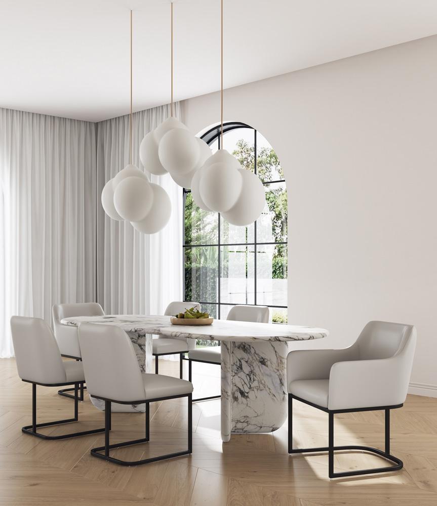 Manhattan Comfort - 6-Piece Serena Dining Armchair - LeatheretteDining Chair - Faux Leather Dining Set with Steel Legs in Light Grey - 6-DC056-LG veiw 8