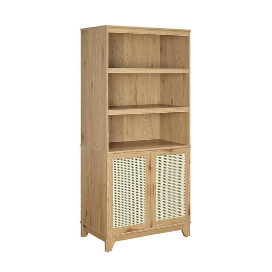 Manhattan Comfort - Sheridan Bookcase Cabinet with 14 Fixed & Adjustable Shelves in Nature - Set of 2 - 2-BC-6GLF-NA veiw 2